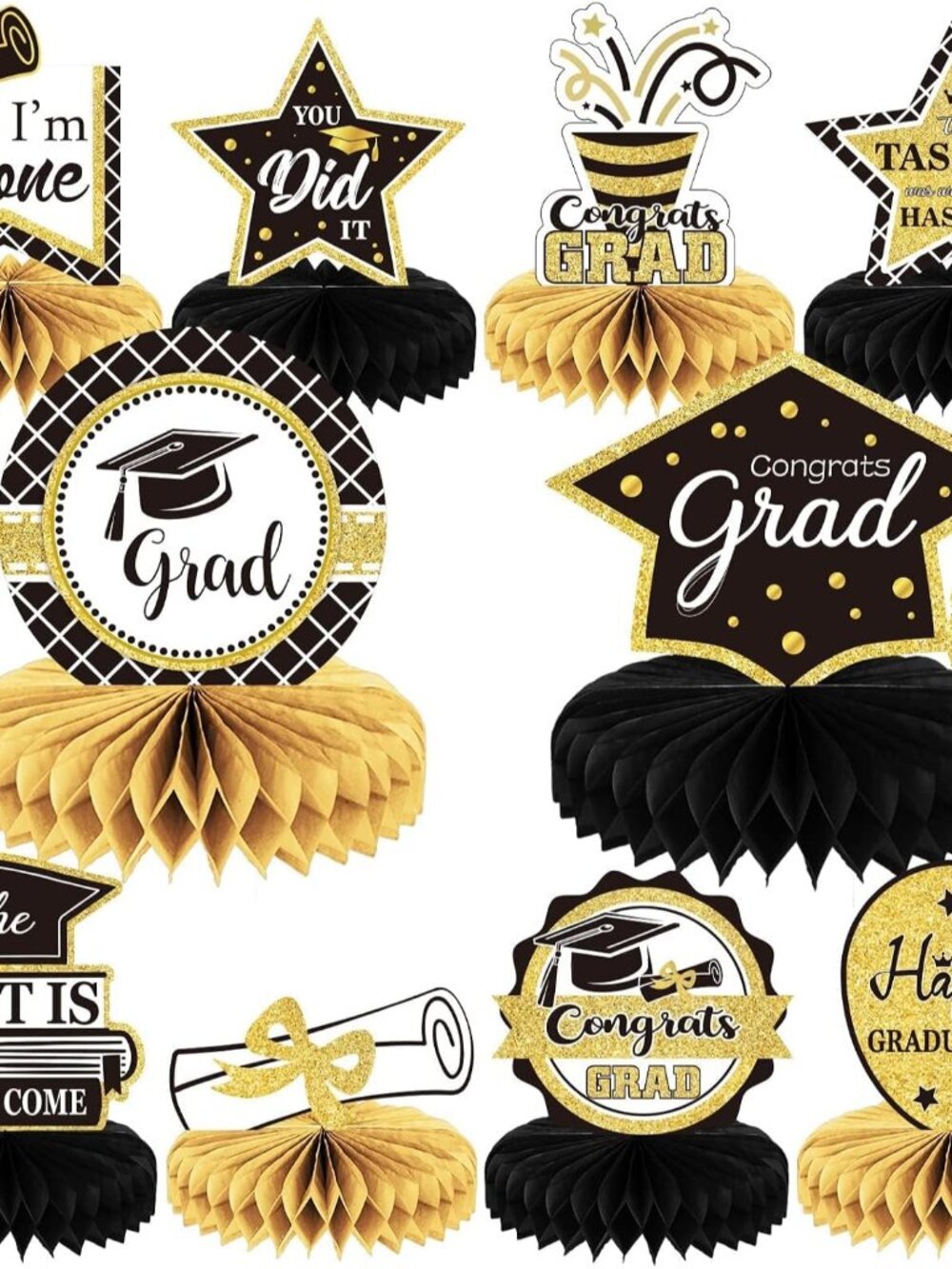 10PCS Class of 2026 Graduation Party Decorations 2026 Congrats Grad Honeycomb Ce